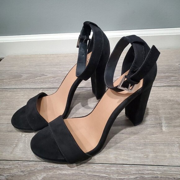 Torrid Womens Sz 10.5W Black Block Heels Open Toe Ankle Straps Suede 4 Inch Heel - Picture 13 of 13